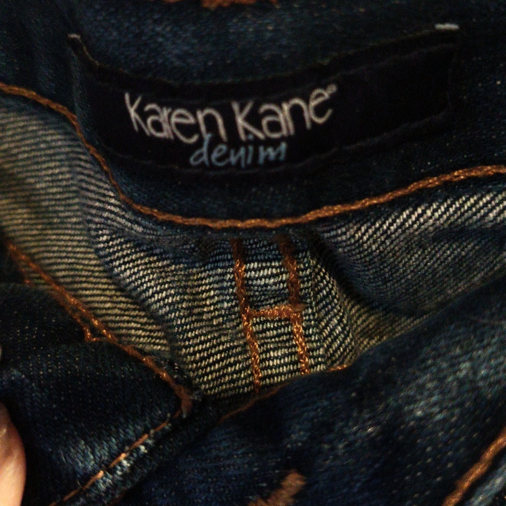 Karen Kane Blue Denim Wide Leg Jeans w Embellishments 4